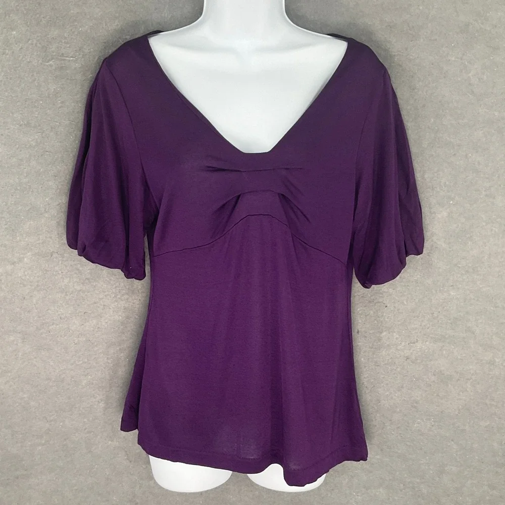 Banana Republic Top Sz‎ L Womens Purple Babydoll V Neck Fariy Romantic Feminine